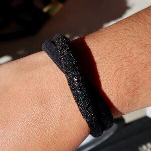 Black Velvet Double Wrap Bracelet | Rhinestone Detail | Magnetic Closure